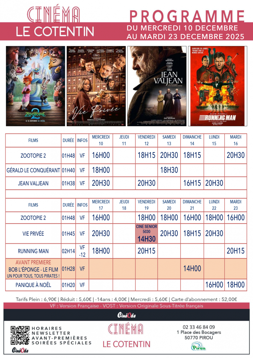 programme cin&eacute;ma du 10 au 23 d&eacute;cembre 2025